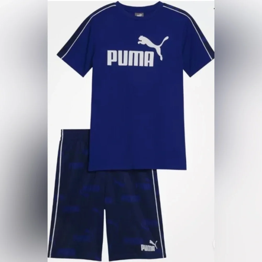 Youth Boys Puma 2 pc Short Set Logo Tee Athletic Bottoms Shirt Top - Picture 1 of 4
